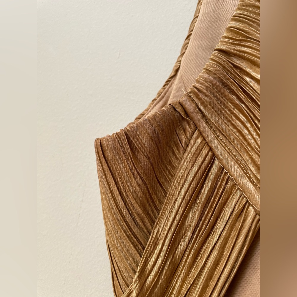 Lulu’s Gold Satin Formal Tiered Lace Up Maxi Dress - Picture 9 of 15